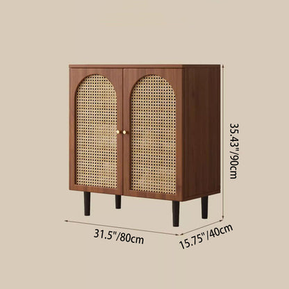 Traditional French Engineered Wood Glass Rattan Rectangular Cylindrical Storage Cabinet 2-Tier For Living Room