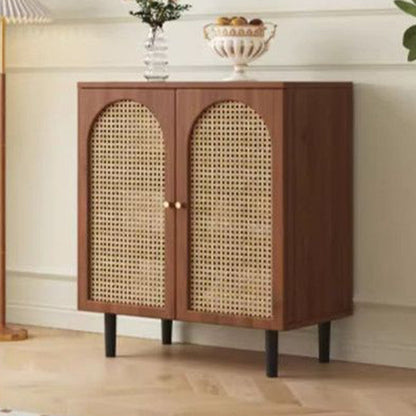 Traditional French Engineered Wood Glass Rattan Rectangular Cylindrical Storage Cabinet 2-Tier For Living Room