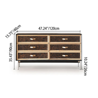 Traditional French Multi-layer Solid Wood Stainless Steel Rectangular Storage Cabinet 6-Drawer For Living Room
