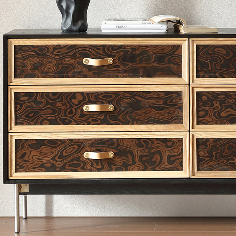 Traditional French Multi-layer Solid Wood Stainless Steel Rectangular Storage Cabinet 6-Drawer For Living Room