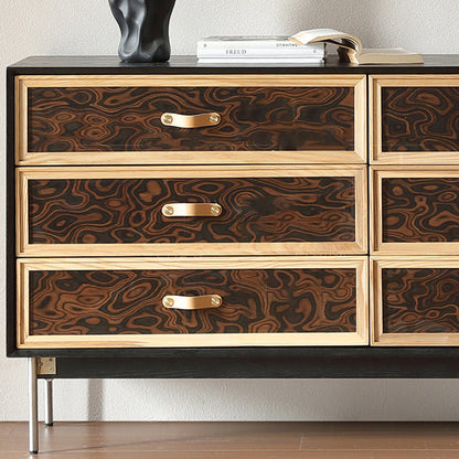 Traditional French Multi-layer Solid Wood Stainless Steel Rectangular Storage Cabinet 6-Drawer For Living Room