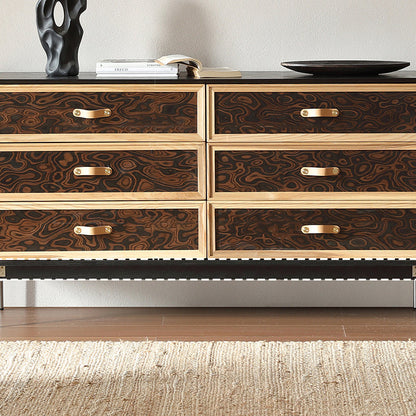 Traditional French Multi-layer Solid Wood Stainless Steel Rectangular Storage Cabinet 6-Drawer For Living Room