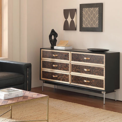 Traditional French Multi-layer Solid Wood Stainless Steel Rectangular Storage Cabinet 6-Drawer For Living Room
