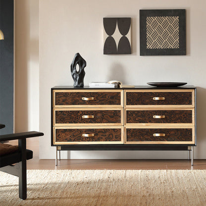 Traditional French Multi-layer Solid Wood Stainless Steel Rectangular Storage Cabinet 6-Drawer For Living Room