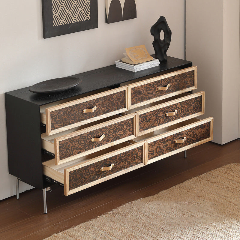 Traditional French Multi-layer Solid Wood Stainless Steel Rectangular Storage Cabinet 6-Drawer For Living Room