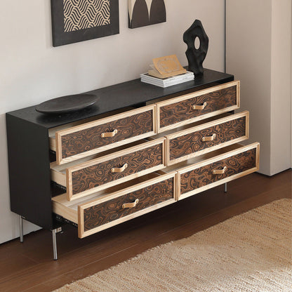 Traditional French Multi-layer Solid Wood Stainless Steel Rectangular Storage Cabinet 6-Drawer For Living Room