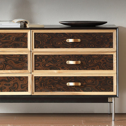 Traditional French Multi-layer Solid Wood Stainless Steel Rectangular Storage Cabinet 6-Drawer For Living Room