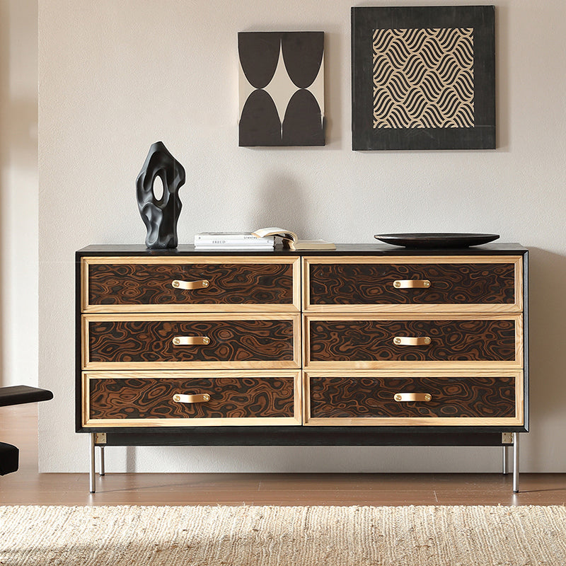 Traditional French Multi-layer Solid Wood Stainless Steel Rectangular Storage Cabinet 6-Drawer For Living Room