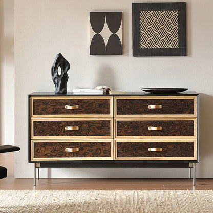 Traditional French Multi-layer Solid Wood Stainless Steel Rectangular Storage Cabinet 6-Drawer For Living Room