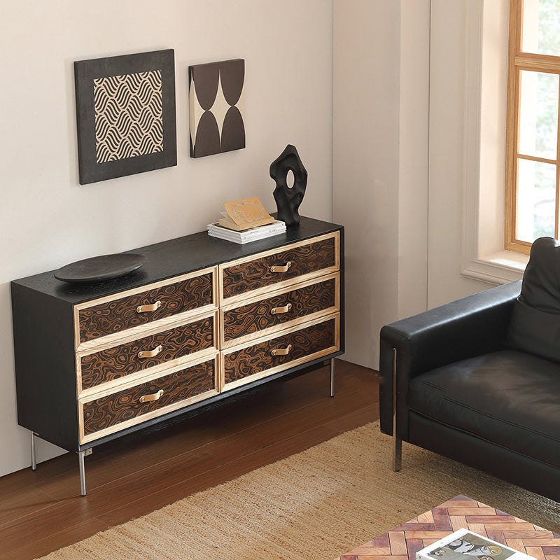 Traditional French Multi-layer Solid Wood Stainless Steel Rectangular Storage Cabinet 6-Drawer For Living Room