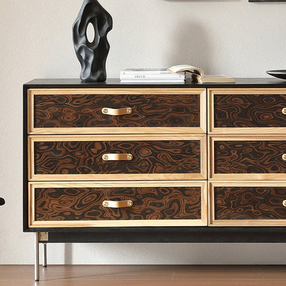 Traditional French Multi-layer Solid Wood Stainless Steel Rectangular Storage Cabinet 6-Drawer For Living Room