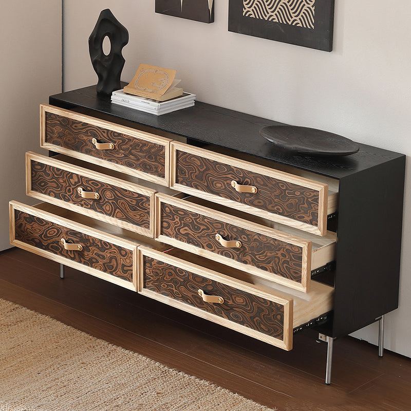 Traditional French Multi-layer Solid Wood Stainless Steel Rectangular Storage Cabinet 6-Drawer For Living Room