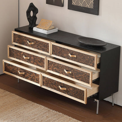 Traditional French Multi-layer Solid Wood Stainless Steel Rectangular Storage Cabinet 6-Drawer For Living Room