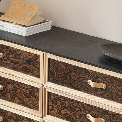 Traditional French Multi-layer Solid Wood Stainless Steel Rectangular Storage Cabinet 6-Drawer For Living Room