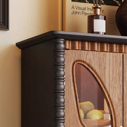 Traditional French Ash Wood Glass Butterfly Round Rectangular Storage Cabinet 2/3-Drawer For Living Room