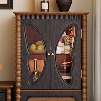 Traditional French Ash Wood Glass Butterfly Round Rectangular Storage Cabinet 2/3-Drawer For Living Room