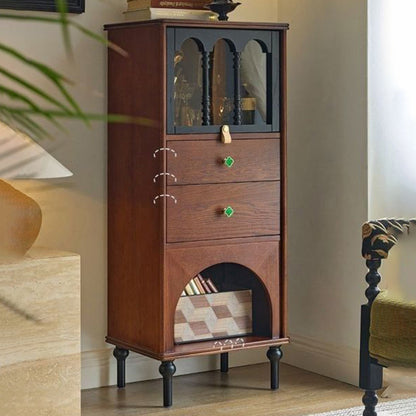 Traditional French Pine Wood Multi-layer Solid Wood Glass Ball-Shaped Rectangular Storage Cabinet 2-Drawer For Living Room