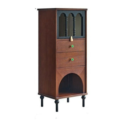 Traditional French Pine Wood Multi-layer Solid Wood Glass Ball-Shaped Rectangular Storage Cabinet 2-Drawer For Living Room
