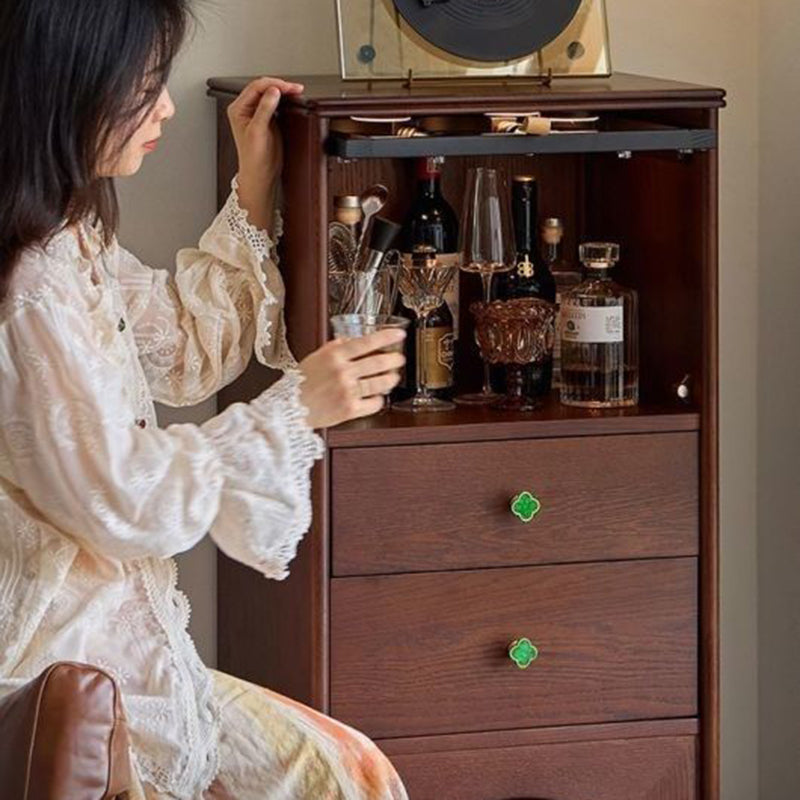 Traditional French Pine Wood Multi-layer Solid Wood Glass Ball-Shaped Rectangular Storage Cabinet 2-Drawer For Living Room