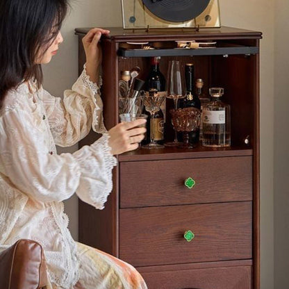 Traditional French Pine Wood Multi-layer Solid Wood Glass Ball-Shaped Rectangular Storage Cabinet 2-Drawer For Living Room