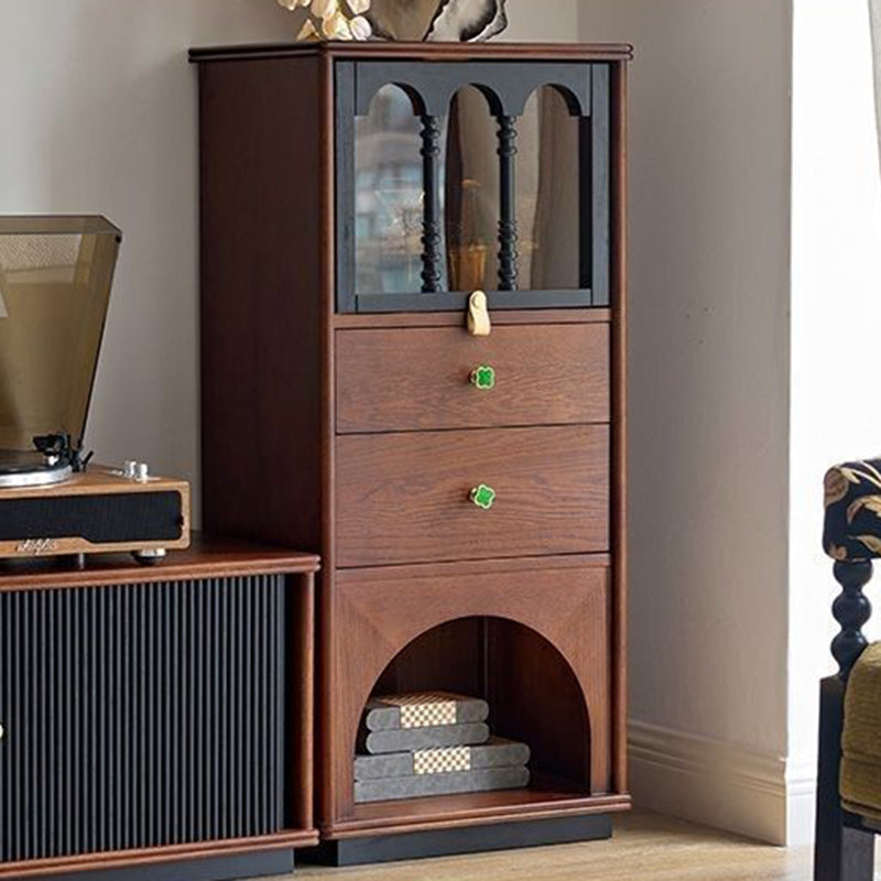 Traditional French Pine Wood Multi-layer Solid Wood Glass Ball-Shaped Rectangular Storage Cabinet 2-Drawer For Living Room