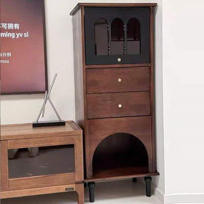 Traditional French Pine Wood Multi-layer Solid Wood Glass Ball-Shaped Rectangular Storage Cabinet 2-Drawer For Living Room