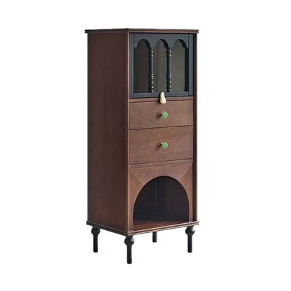 Traditional French Pine Wood Multi-layer Solid Wood Glass Ball-Shaped Rectangular Storage Cabinet 2-Drawer For Living Room