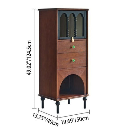 Traditional French Pine Wood Multi-layer Solid Wood Glass Ball-Shaped Rectangular Storage Cabinet 2-Drawer For Living Room