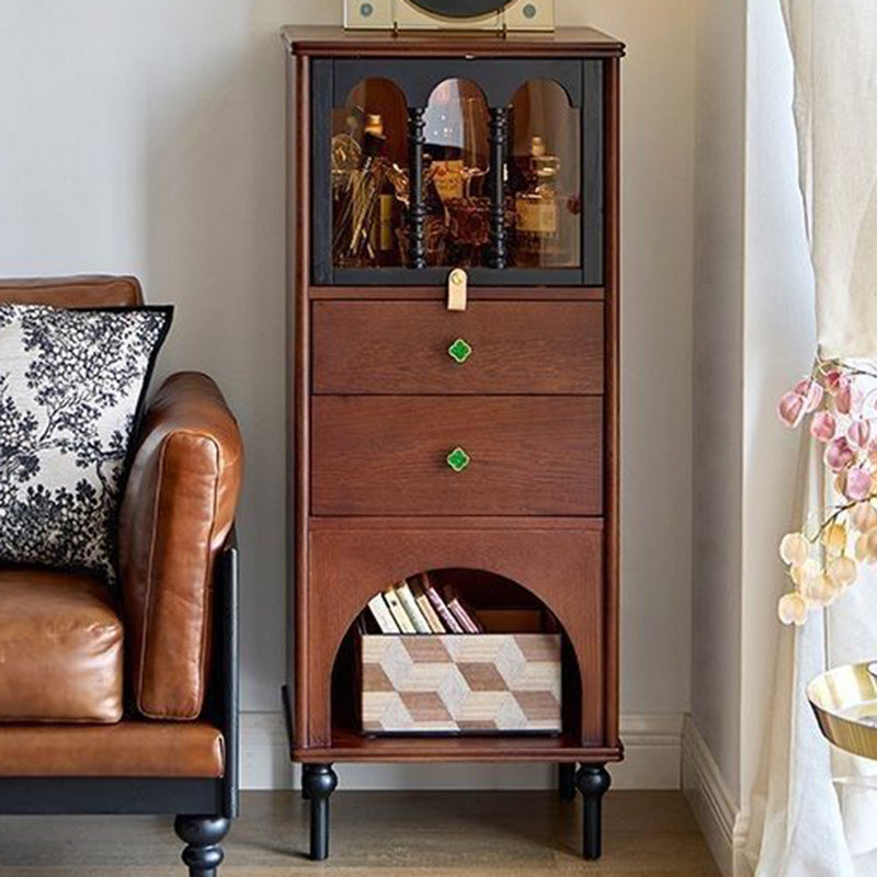 Traditional French Pine Wood Multi-layer Solid Wood Glass Ball-Shaped Rectangular Storage Cabinet 2-Drawer For Living Room