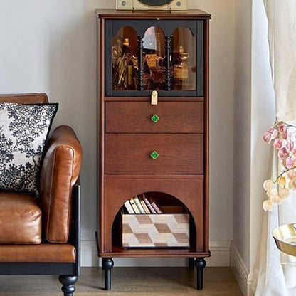 Traditional French Pine Wood Multi-layer Solid Wood Glass Ball-Shaped Rectangular Storage Cabinet 2-Drawer For Living Room