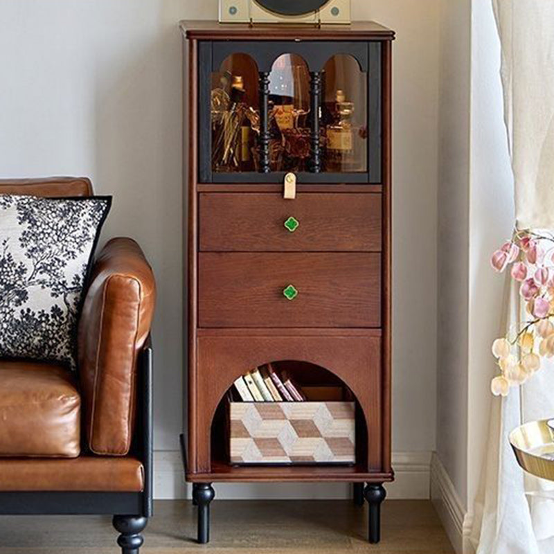 Traditional French Pine Wood Multi-layer Solid Wood Glass Ball-Shaped Rectangular Storage Cabinet 2-Drawer For Living Room