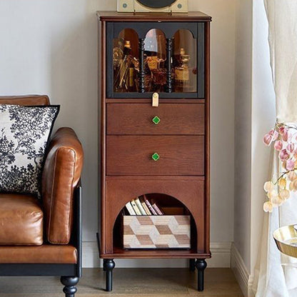Traditional French Pine Wood Multi-layer Solid Wood Glass Ball-Shaped Rectangular Storage Cabinet 2-Drawer For Living Room