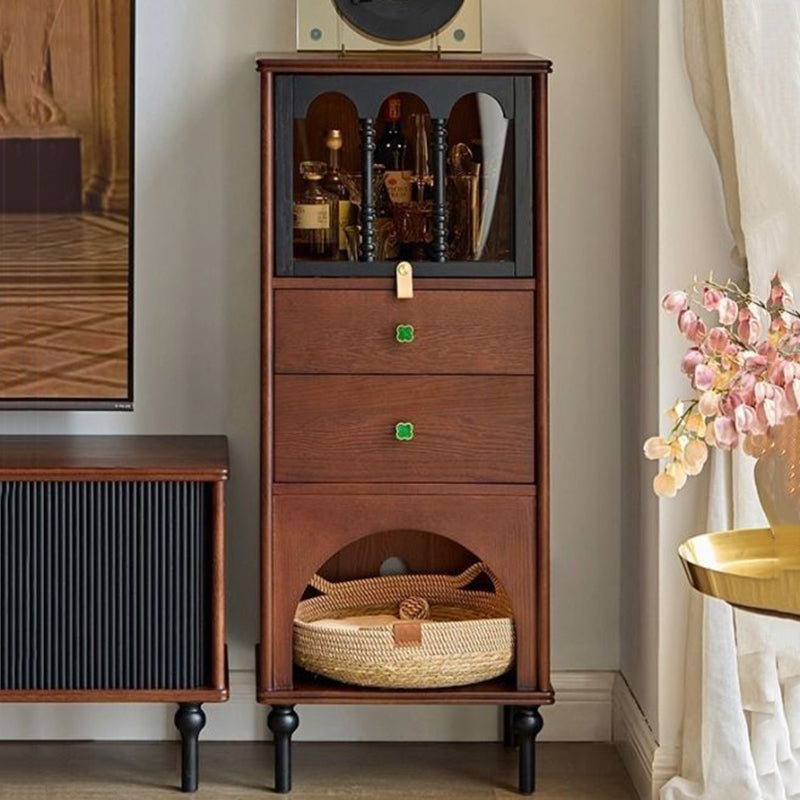 Traditional French Pine Wood Multi-layer Solid Wood Glass Ball-Shaped Rectangular Storage Cabinet 2-Drawer For Living Room