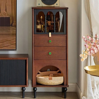 Traditional French Pine Wood Multi-layer Solid Wood Glass Ball-Shaped Rectangular Storage Cabinet 2-Drawer For Living Room