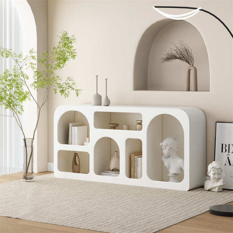 Modern Minimalist Engineered Wood Arched Rounded Rectangular Storage Cabinet 6-Cabinets For Living Room