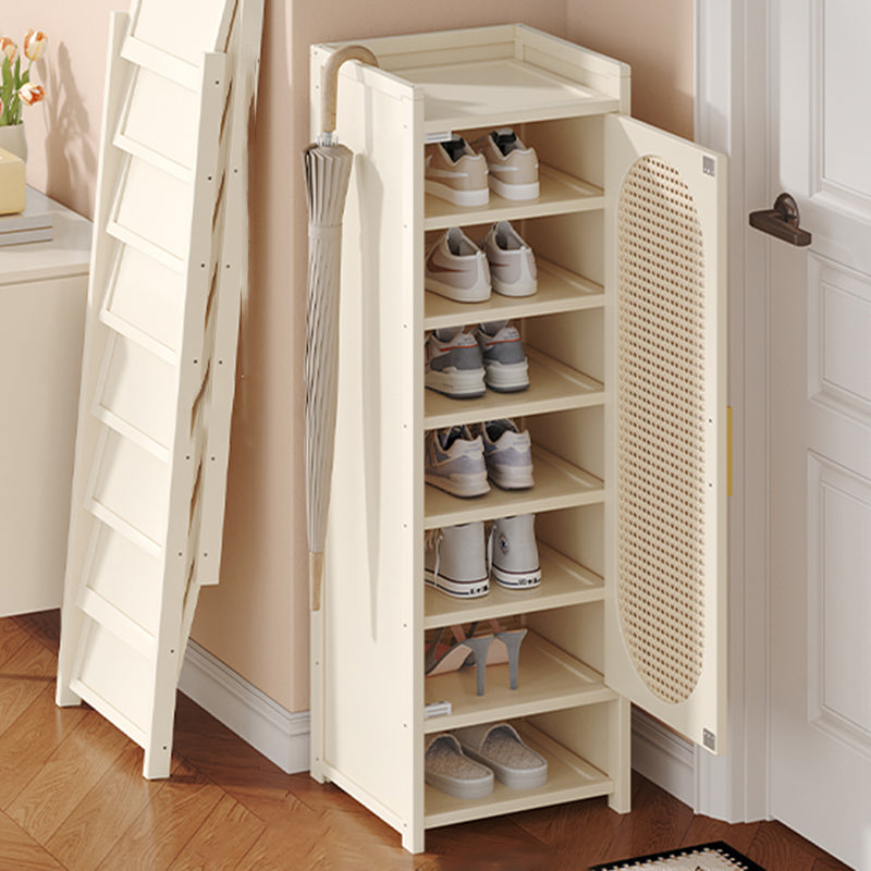 Traditional Chinese MDF Bamboo Faux Rattan Openwork Rectangular Shoe Storage 6/7/8/9-Storages For Living Room