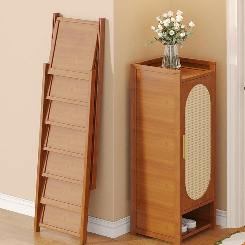 Traditional Chinese MDF Bamboo Faux Rattan Openwork Rectangular Shoe Storage 6/7/8/9-Storages For Living Room