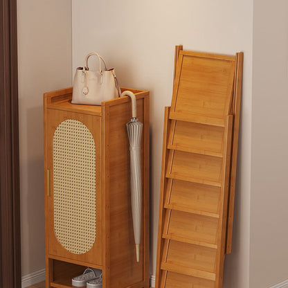 Traditional Chinese MDF Bamboo Faux Rattan Openwork Rectangular Shoe Storage 6/7/8/9-Storages For Living Room