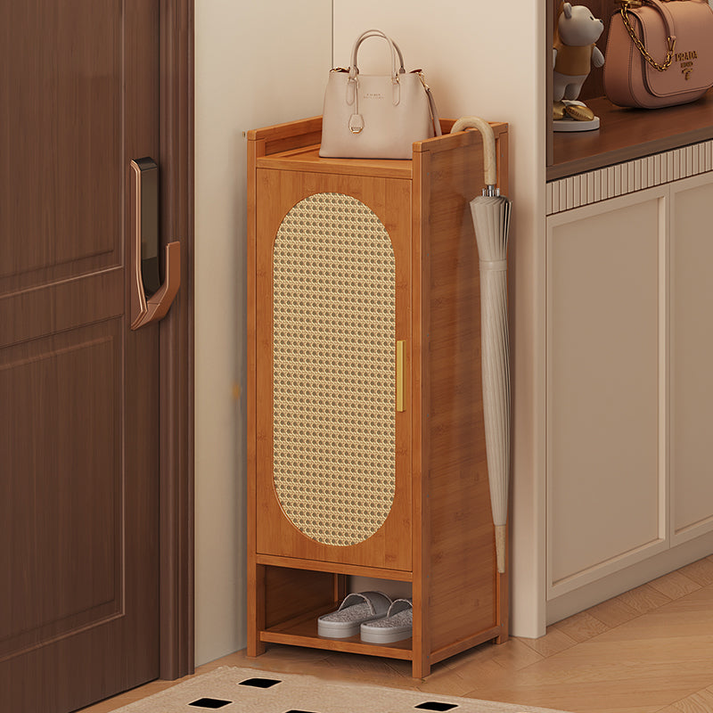 Traditional Chinese MDF Bamboo Faux Rattan Openwork Rectangular Shoe Storage 6/7/8/9-Storages For Living Room