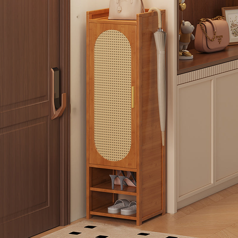 Traditional Chinese MDF Bamboo Faux Rattan Openwork Rectangular Shoe Storage 6/7/8/9-Storages For Living Room