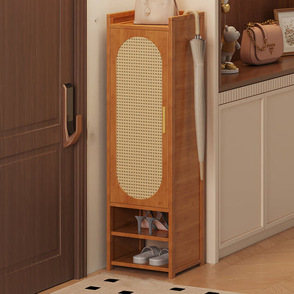 Traditional Chinese MDF Bamboo Faux Rattan Openwork Rectangular Shoe Storage 6/7/8/9-Storages For Living Room