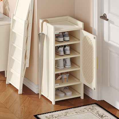 Traditional Chinese MDF Bamboo Faux Rattan Openwork Rectangular Shoe Storage 6/7/8/9-Storages For Living Room