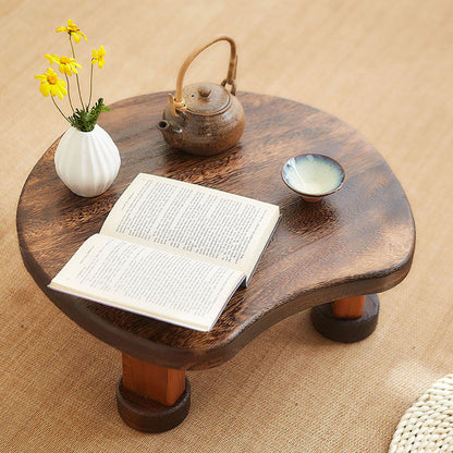Traditional Japanese Solid Wood Half Moon Rectangular Coffee Table With 1-Tier For Living Room
