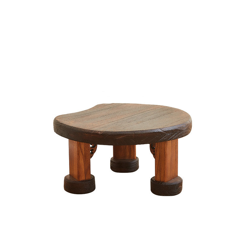 Traditional Japanese Solid Wood Half Moon Rectangular Coffee Table With 1-Tier For Living Room