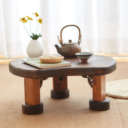Traditional Japanese Solid Wood Half Moon Rectangular Coffee Table With 1-Tier For Living Room