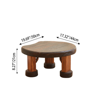 Traditional Japanese Solid Wood Half Moon Rectangular Coffee Table With 1-Tier For Living Room