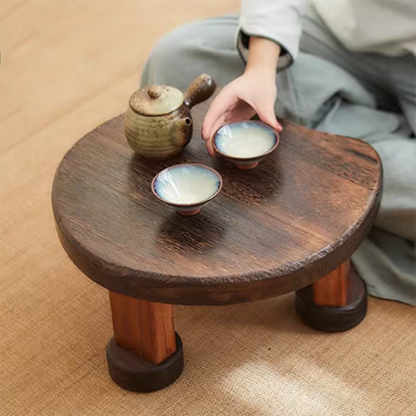 Traditional Japanese Solid Wood Half Moon Rectangular Coffee Table With 1-Tier For Living Room