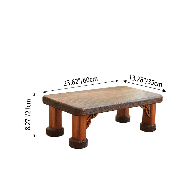 Traditional Japanese Solid Wood Half Moon Rectangular Coffee Table With 1-Tier For Living Room