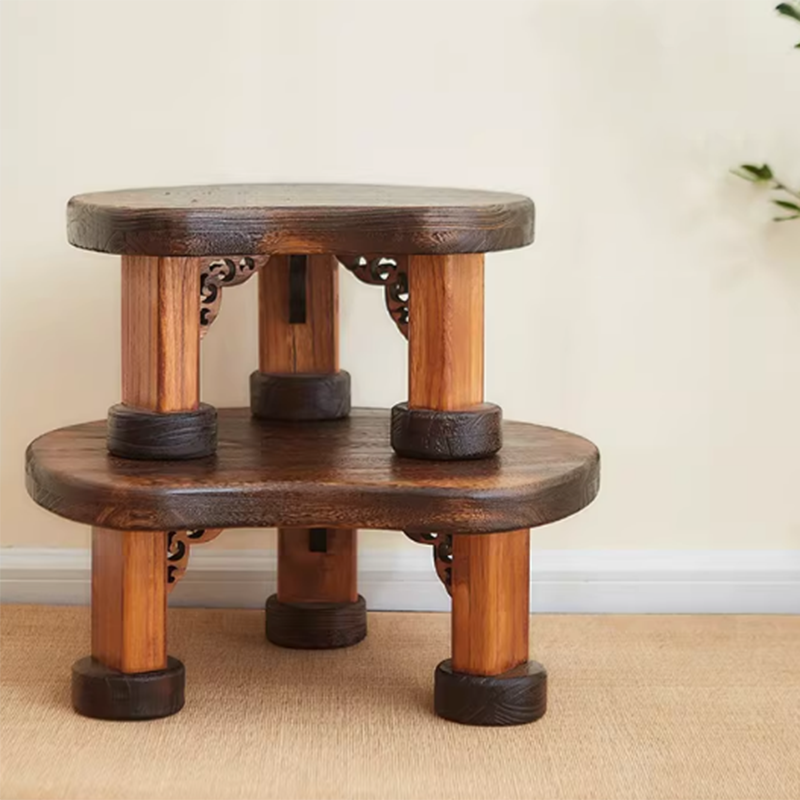 Traditional Japanese Solid Wood Half Moon Rectangular Coffee Table With 1-Tier For Living Room
