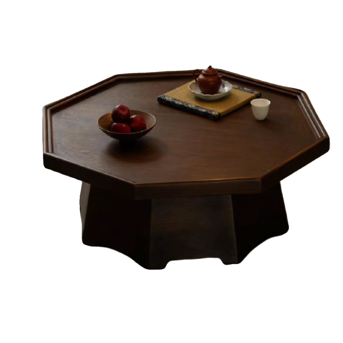 Traditional Vintage Ash Wood Octagonal Coffee Table With 1-Tier For Living Room